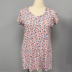 Lands End Tunic Top Short Sleeve Size L 14/16 Soft Jersey Knit Heart Valentines